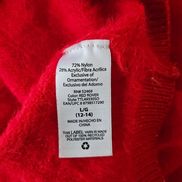 Red Fuzzy Knit Sweater – Time and Tru – Cozy Crew Neck – Size L (12–14) - Picture 7 of 8